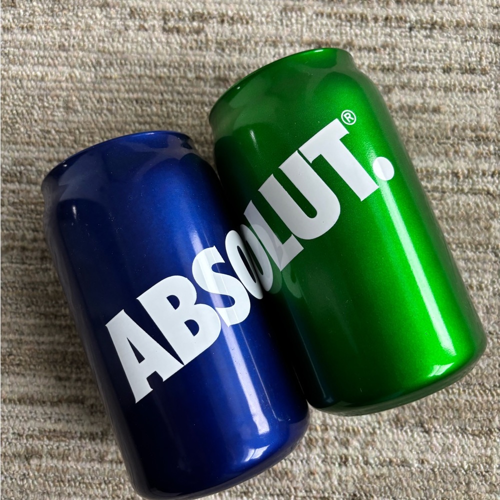 ABSOLUT VODKA NEW BLUE (1) & GREEN (1) GLASS 12 OZ "CAN SHAPED" DRINKING GLASSES